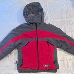 Red and Gray Hooded Jacket